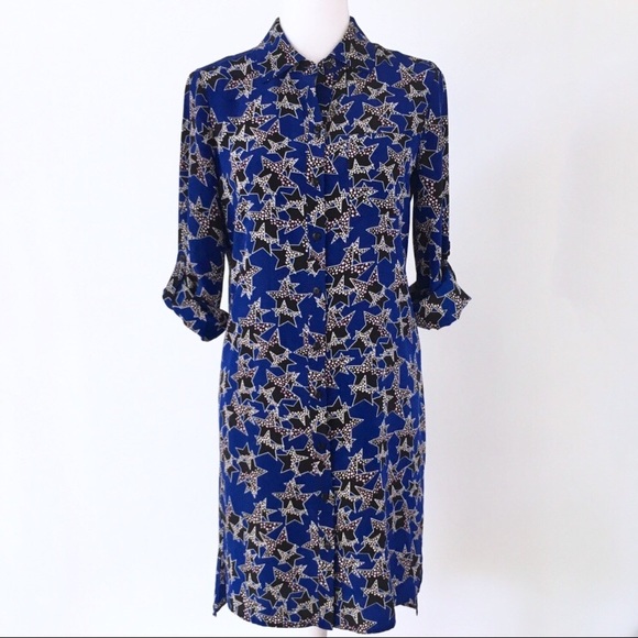 Diane Von Furstenberg Dresses & Skirts - DVF Prita silk Twinkle blue star shirtdress cobalt